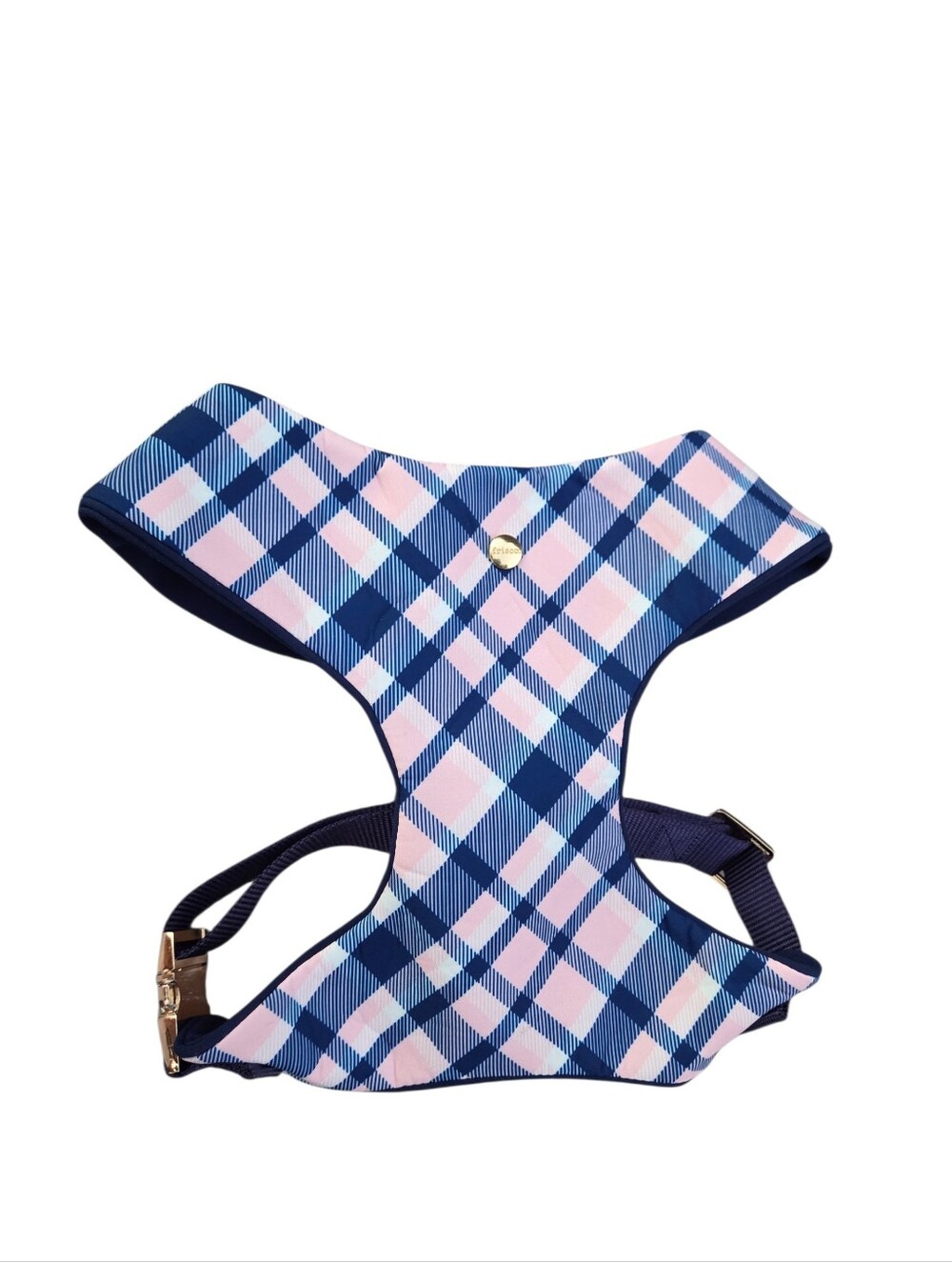 Frisco Fashion Over-The-Head Harness in a Pink & Blue Plaid Pattern.